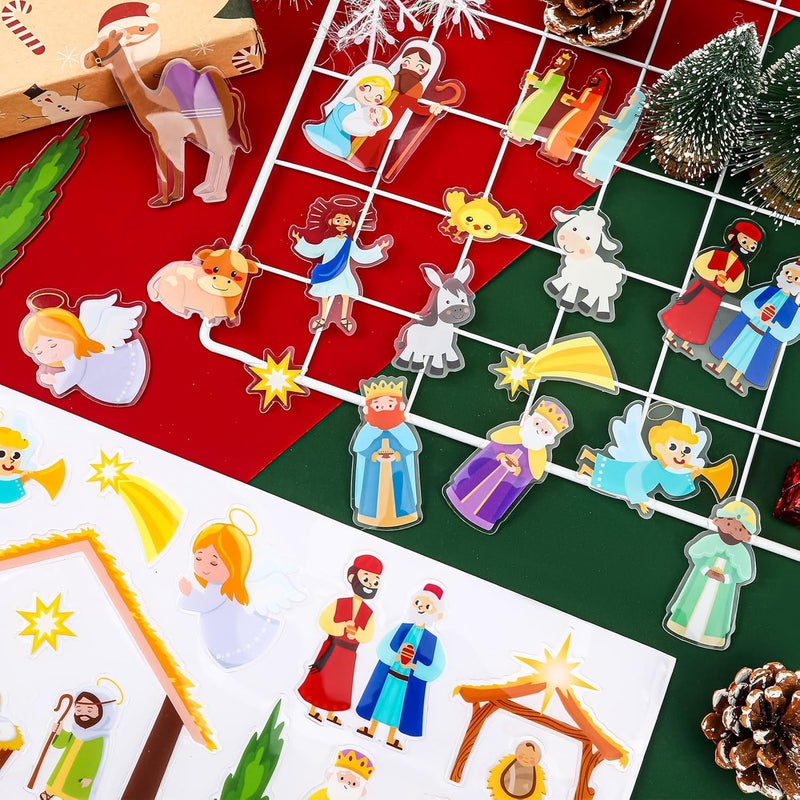 MARFOREVER 50 PCS Nativity Christmas Window Clings Stickers, Christmas Religious Gel Stickers Holy Jesus Thick Gel Clings Decals for Gift Toddlers Classroom Xmas Winter New Year Glass Decorations - Image 4